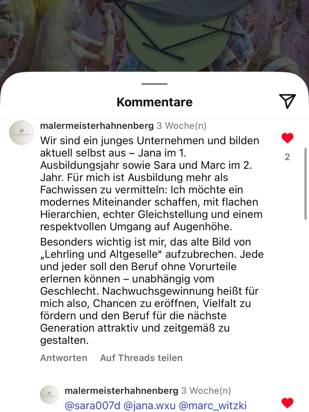 Instagram post from malermeisterhahnenberg. This post is in position 1.